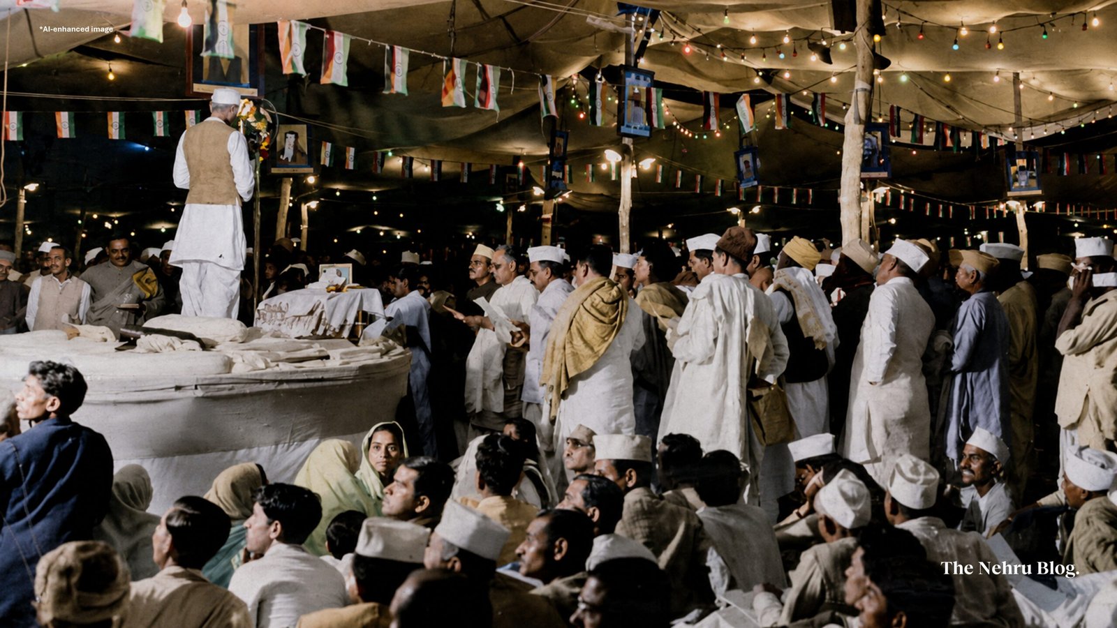 Nehru unfurls National Flag at the Lahore Congress, 1929